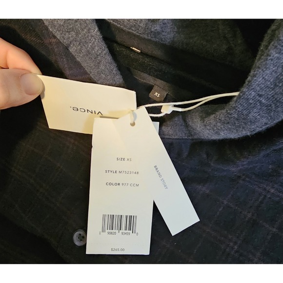 NWT Vince Mens Pullover Hooded 4button Light Weight Flannel XS - Picture 7 of 10